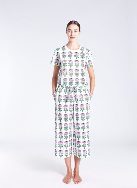 画像4: [日本未入荷] Marimekko マリメッコ Hilja ルームウエア white × rose × green (4)
