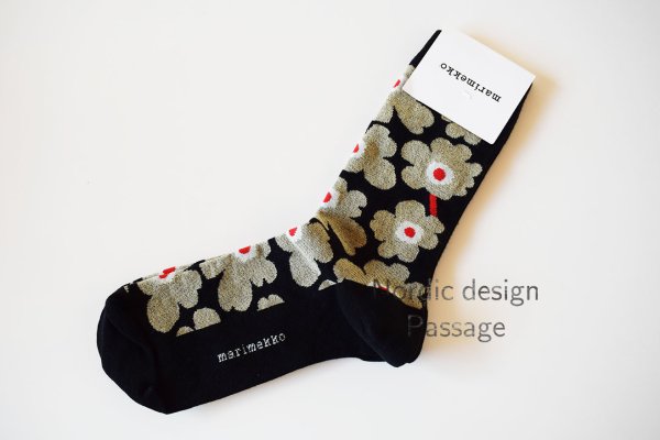 画像1: Marimekko マリメッコ UNIKKO ウニッコ ソックス HIETA Black (1)