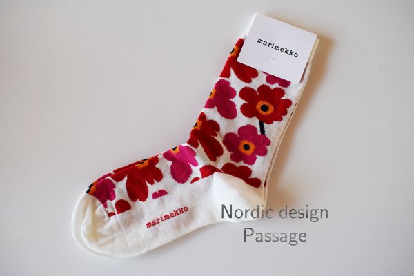 画像1: Marimekko マリメッコ UNIKKO ウニッコ ソックス HIETA red (1)